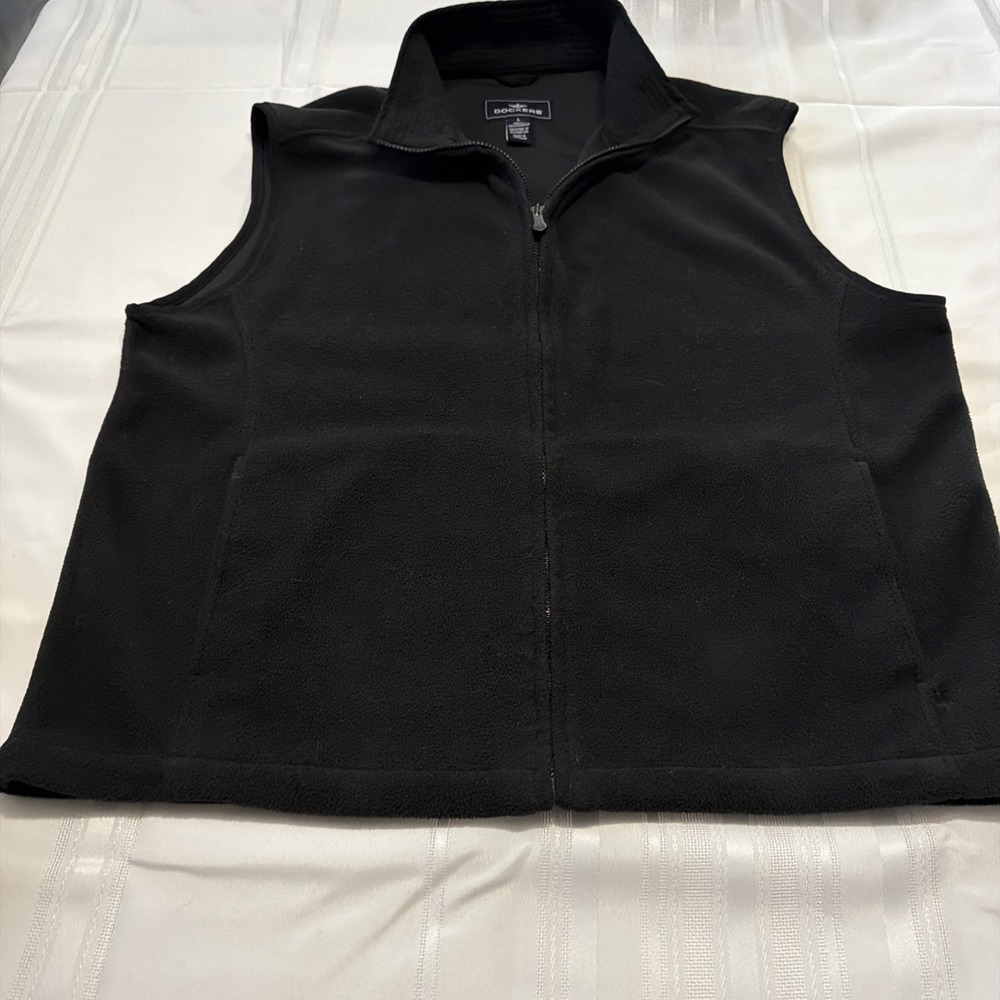 Dockers Mens Fleece Vest Black Full Zip Mock Neck Sleeveless Jacket Size Large